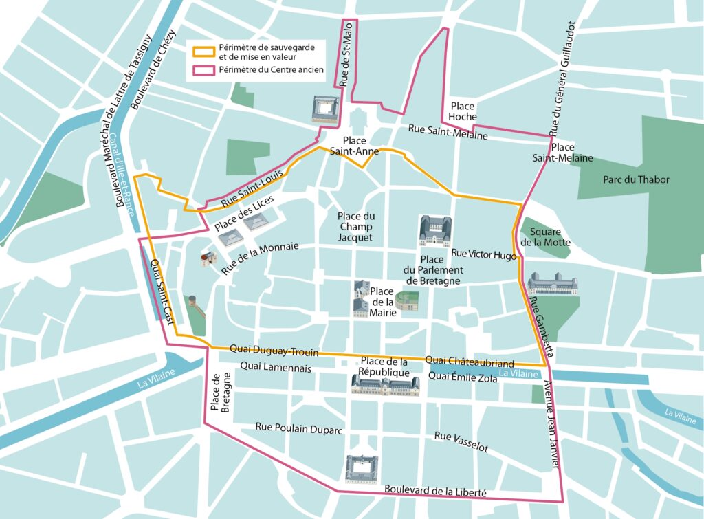 Le périmètre de l'Opération Rennes Centre ancien en 2023-2030